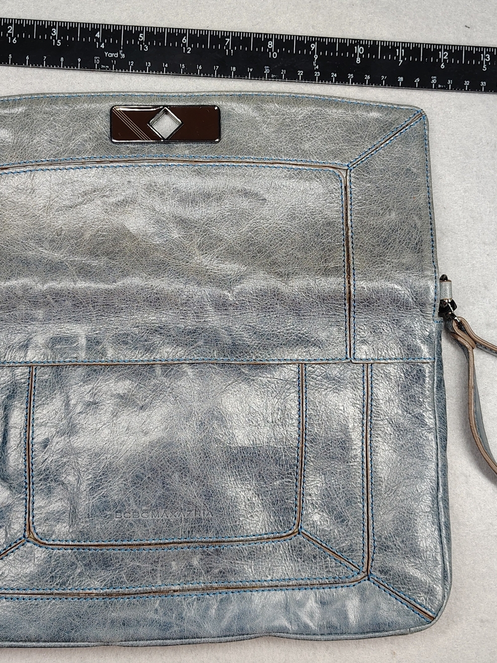 BCBGMaxAzria Metallic Silver Turquoise Leather Wristlet